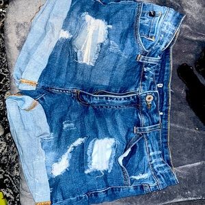 Jean shorts, stretchy waist, line, decent material